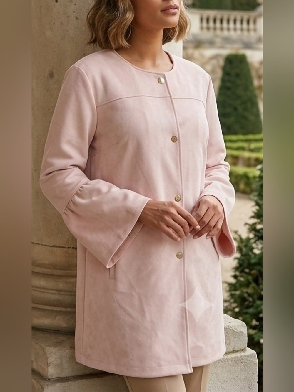 Marc NY Andrew Marc Faux Suede Light Pink Collarless Snap-Front Coat XL
